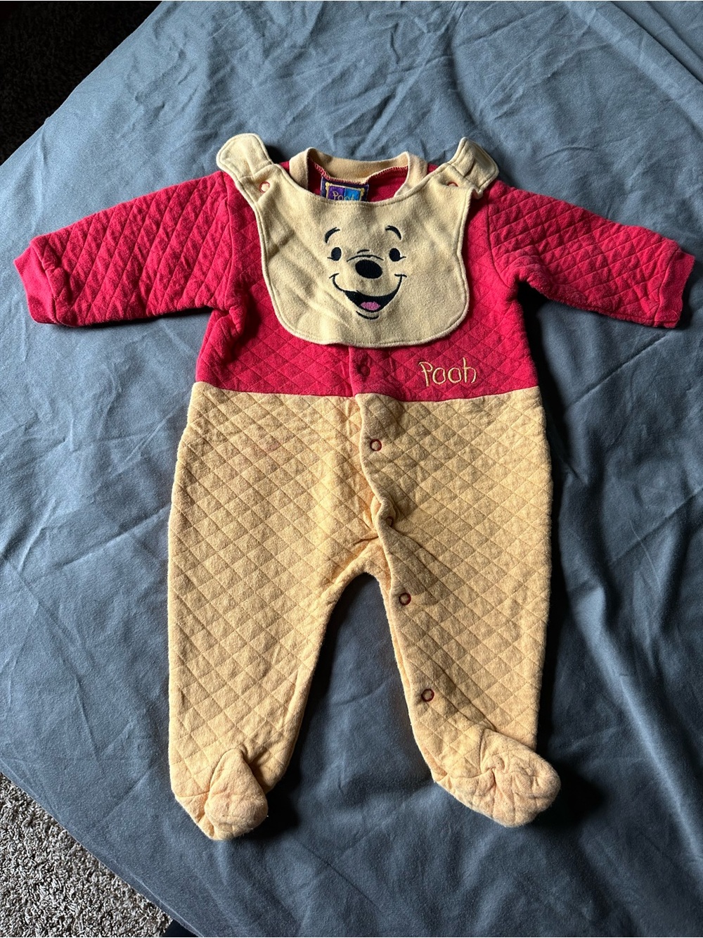 Winnie the Pooh Quilted Footie One-Piece in Red and Cream